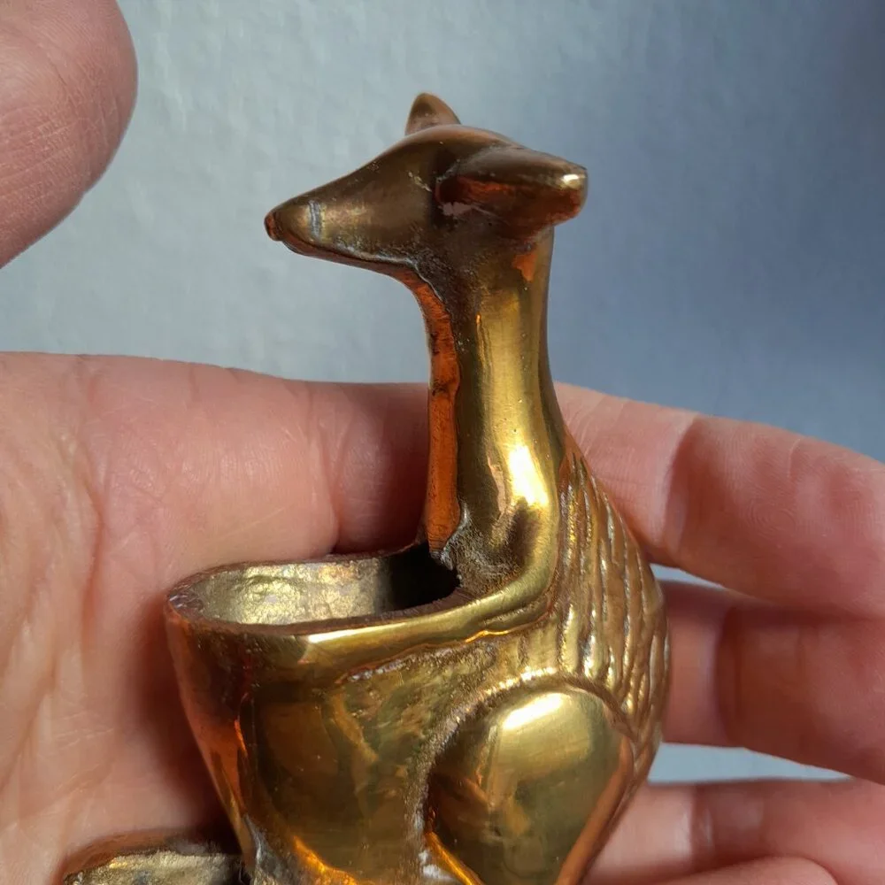 Vintage Brass Kangaroo 3" Incense Burner Miniature with Pouch Pocket Figurine - Picture 8 of 11